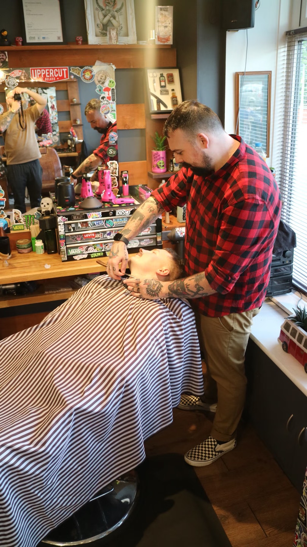 Barber chair and interior details inside the shop